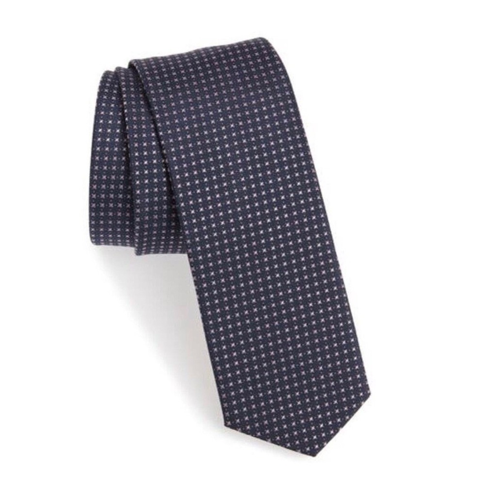 NWT Hugo Boss Silk Geometric Micro Dot Necktie Purple Formal Size OS
